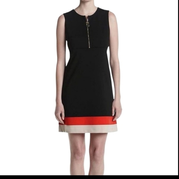 Calvin Klein navy/cream/red colorblock zip knit Office Siren sheath dress sz 10 - Picture 1 of 9